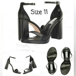 Retro 11 Sexy Block Heel Black Leather Events Stylish Mod Sandals New